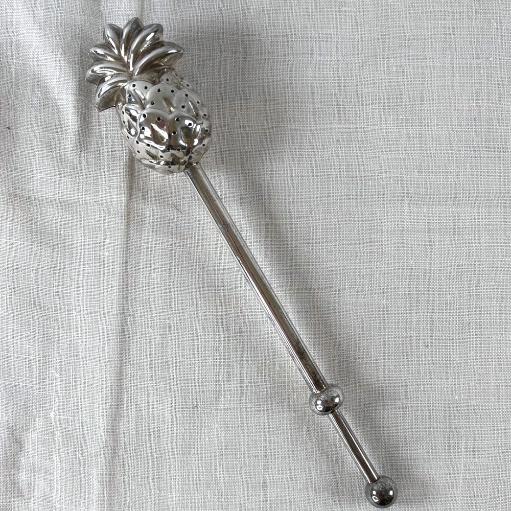 Art Deco Tea Infuser sifter strainer pineapple bulb head‎ Silver Plated Metal